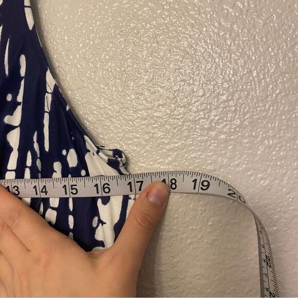 Navy blue print stretch v neck wrap midi summer sleeveless dress M NEW - Picture 9 of 10